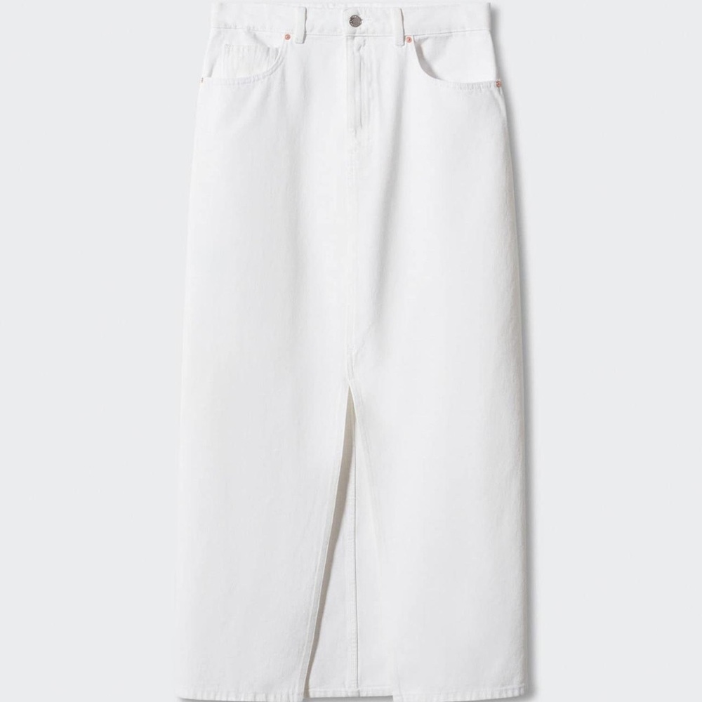 Bershka White Denim Maxi Skirt with Front Slit